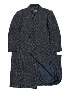 Vintage Wool Pea Coat Village Squire TWEED Business Retro Jacket Mens 40 - Large